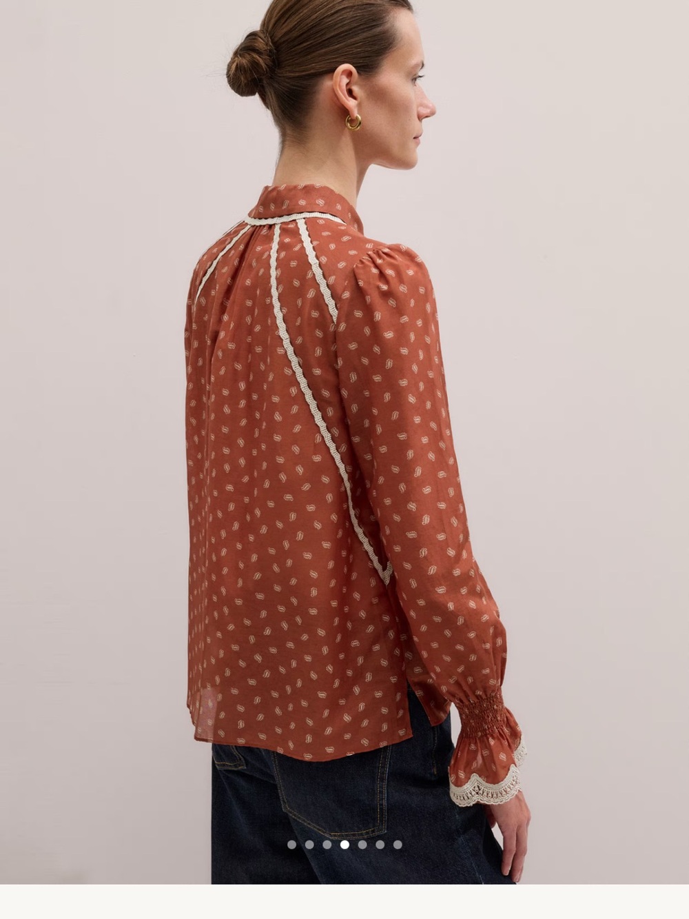 ME+EM Trim Detail Paisley Print Button Down Rust Cream Lace US Size 8 NWT $345 - Picture 8 of 14